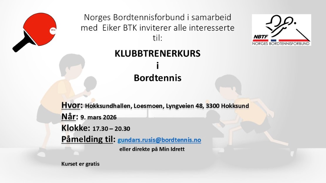 Invitasjon til praktisk del av Klubbtrenerkurset – Hokksund
