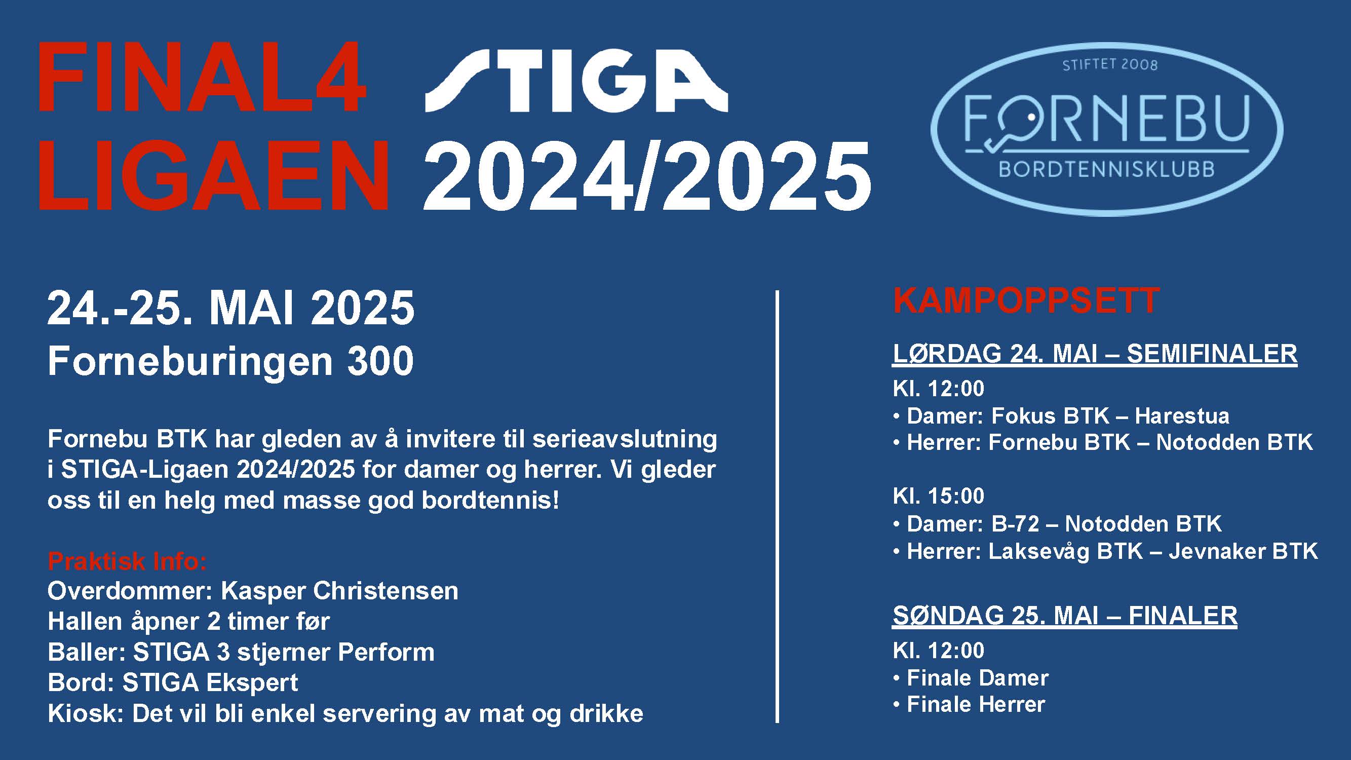 Final4 i STIGA-LIGAEN 2024/2025 – På Fornebu